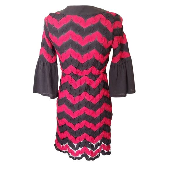 Judith Marsh Size Large Red & Black Crocheted Lace Bell Sleeve Dress - Picture 4 of 6